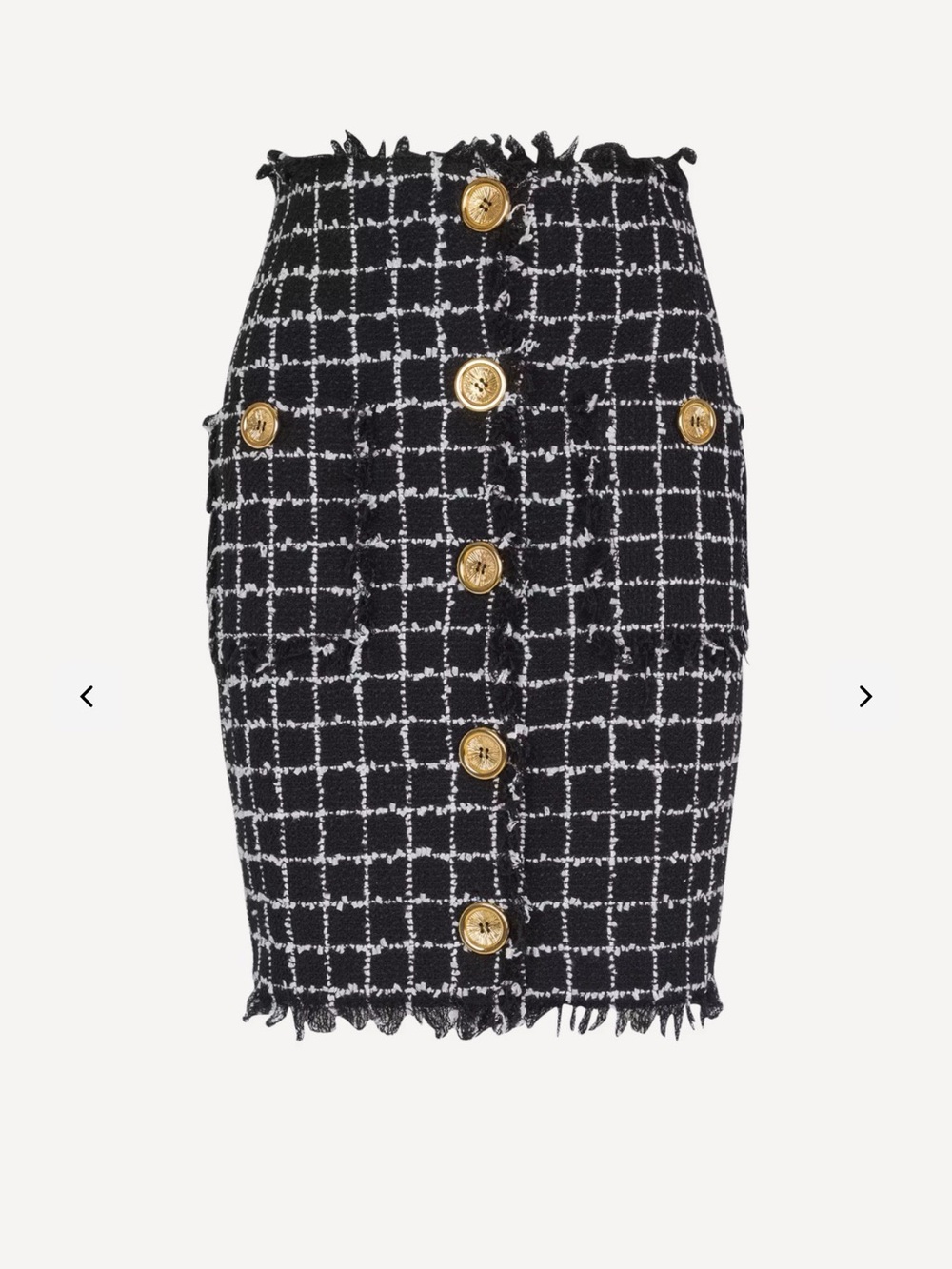 Balmain Tweed Pencil Skirt Gold Buttons Black White Size FR 36 NWT